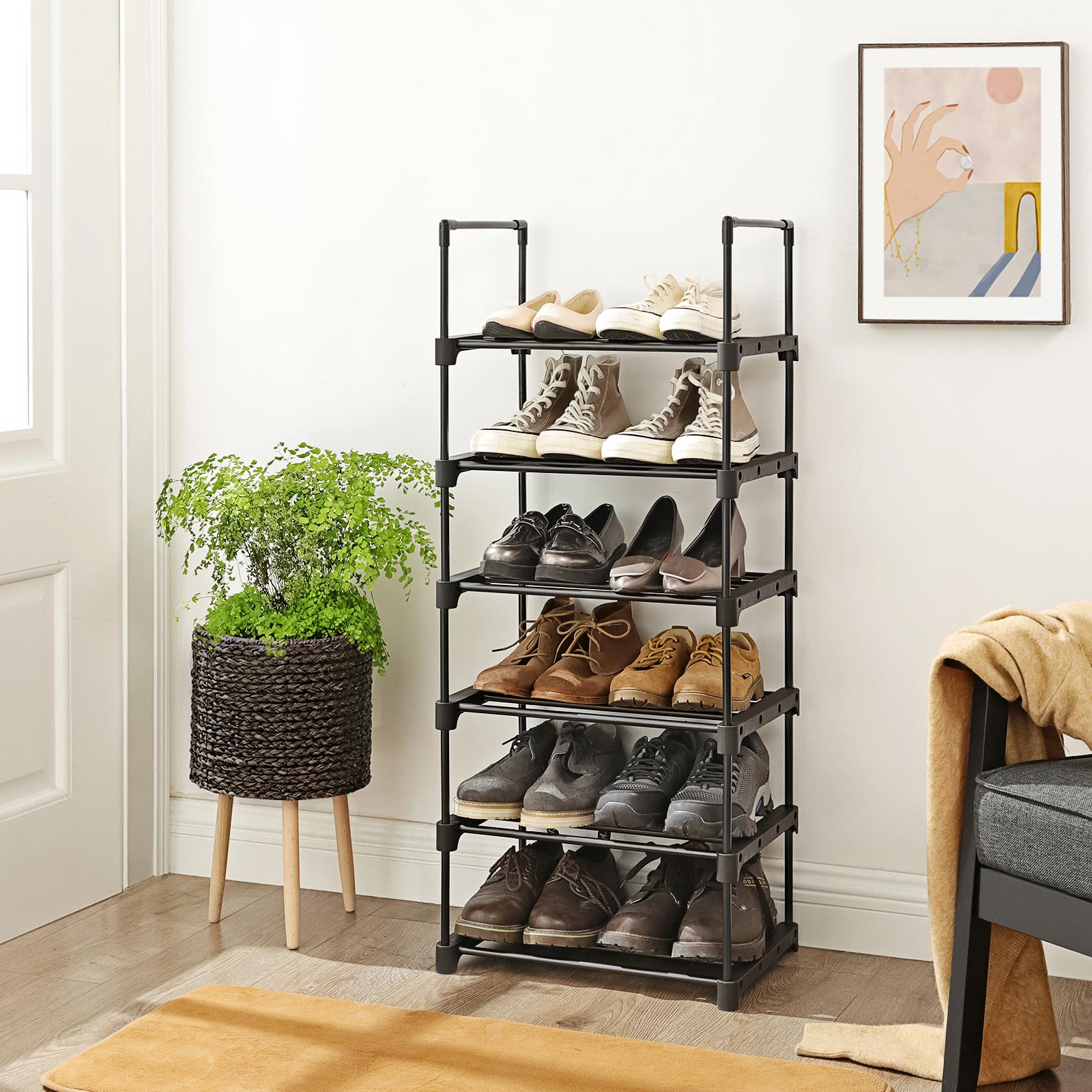 Shoe Rack – Iron – Black – Customisable 6-Tier Design