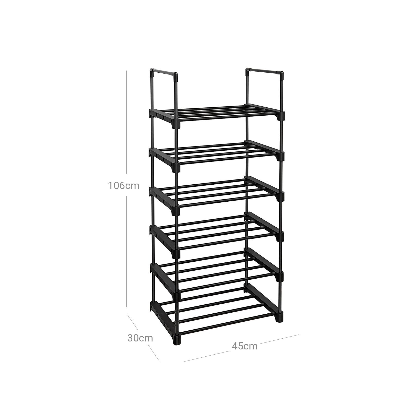 Shoe Rack – Iron – Black – Customisable 6-Tier Design
