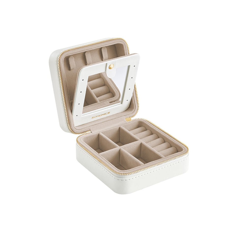 Travel Jewellery Box – PU Leather – 11.4 x 11.4 x 5.5 cm – Interior Mirror