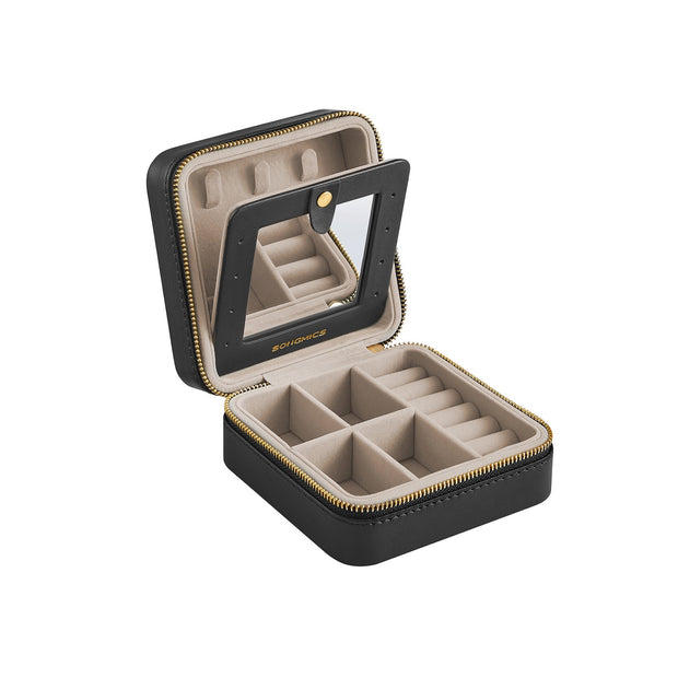 Travel Jewellery Box – PU Leather – Compact Size – Interior Mirror