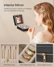 Travel Jewellery Box – PU Leather – Compact Size – Interior Mirror