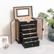 Large Jewellery Box – MDF – White – 6-Tier with Side Wings, Drawers, Mirror, and Clasp