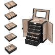 Large Jewellery Box – MDF – White – 6-Tier with Side Wings, Drawers, Mirror, and Clasp