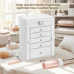 Jewellery Box – Wood – White – 6 Tiers with Mirror and Lockable Design