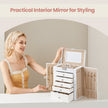 Jewellery Box – Wood – White – 6 Tiers with Mirror and Lockable Design