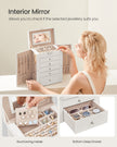 6-Tier Jewellery Box – Wood – White – With Side Wings, Mirror, and Drawers