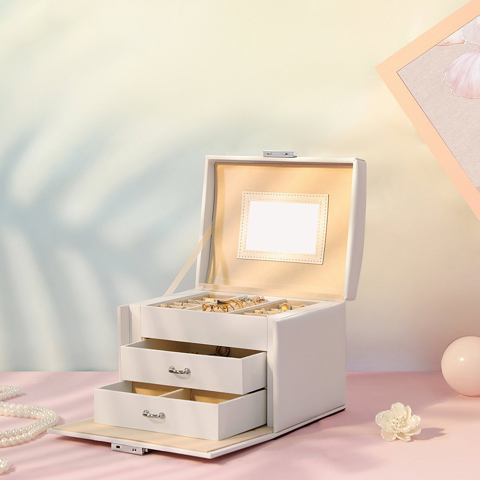 Jewelry Storage Box – Leather – White – Elegant Design