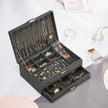 Jewellery Box – Wood – Black – 2 Levels with Drawer and Key