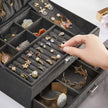 Jewellery Box – Wood – Black – 2 Levels with Drawer and Key