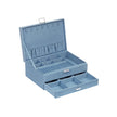 Jewellery Box – Faux Leather – Blue – 2 Levels with Drawer and Key