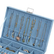 Jewellery Box – Faux Leather – Blue – 2 Levels with Drawer and Key