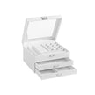 Jewellery Box – Velvet – White – 3-Tier Display Case with Clear Glass Lid and Lock