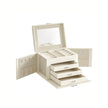 Jewellery Box – Wood – Cream White – 4-Tier with Handle and Drawers