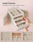 Jewellery Box – Wood – Cream White – 4-Tier with Handle and Drawers