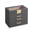 Jewellery Box – Glass, MDF – Grey and Gold – 4-Tier Organiser with 3 Drawers