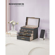 Jewellery Box – Glass, MDF – Grey and Gold – 4-Tier Organiser with 3 Drawers
