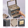 Jewellery Box – Glass, MDF – Grey and Gold – 4-Tier Organiser with 3 Drawers