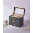 Jewellery Box – Glass, MDF – Grey and Gold – 4-Tier Organiser with 3 Drawers
