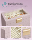 4-Tier Jewellery Box – Glass – Lavender Purple and Gold – Modern Design with 3 Drawers