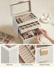 Jewellery Box – Glass – Grey and Gold – 4-Tier Organiser with 3 Drawers