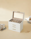 Jewellery Box – Glass – Grey and Gold – 4-Tier Organiser with 3 Drawers