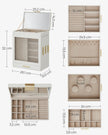 Jewellery Box – Glass – Cloud White – 5-Layer Organiser with 3 Side Drawers and Big Mirror