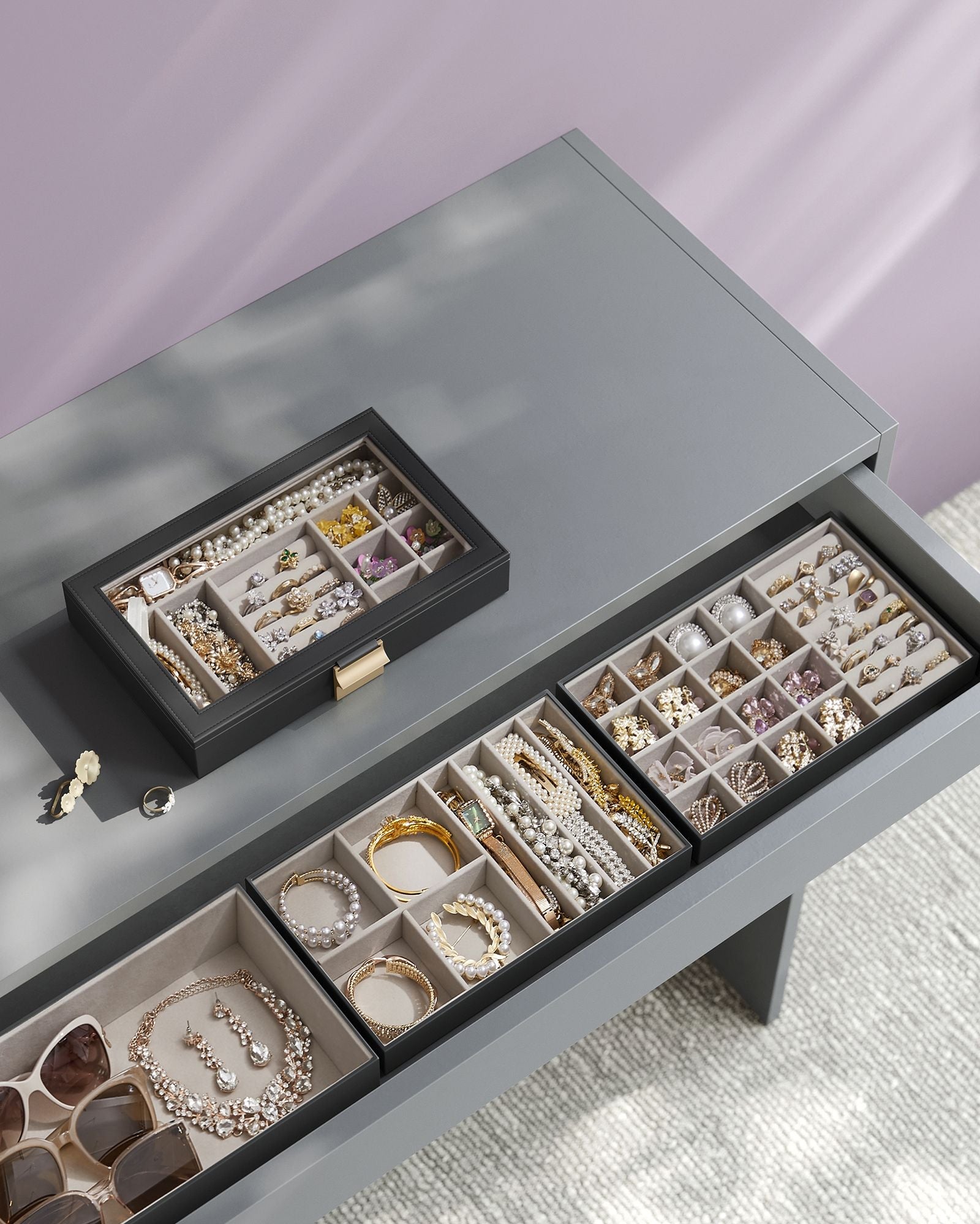 Jewellery Tray – Stackable – Clear Glass – 4-Tier Design