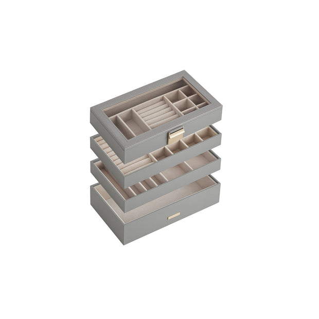 5-Tier Stackable Jewellery Box – Wood – White – Clear Glass Lid