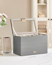 4-Tier Stackable Jewellery Box – Glass – Dove Gray – Clear Lid
