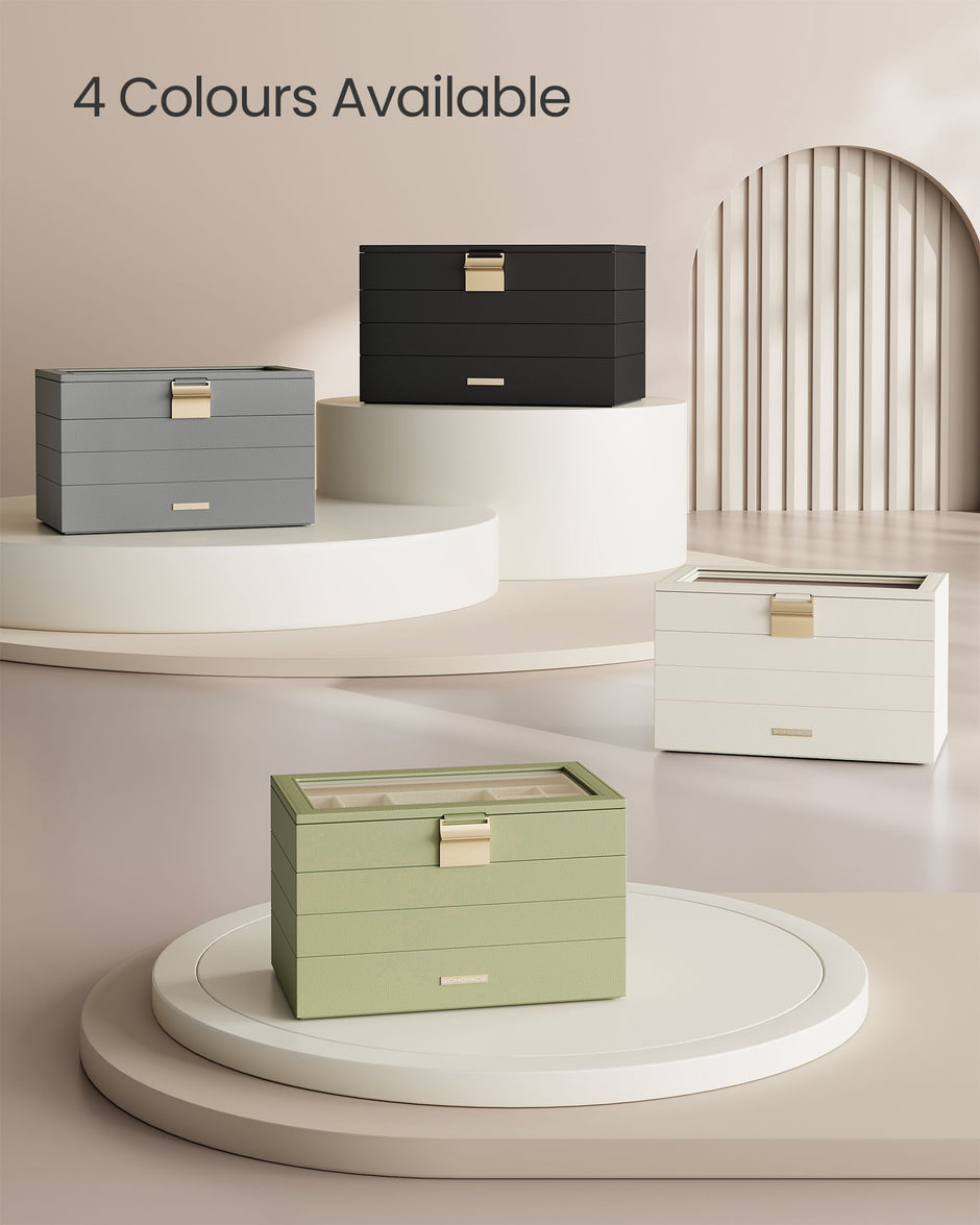 4-Tier Stackable Jewellery Box – Glass – Dove Gray – Clear Lid