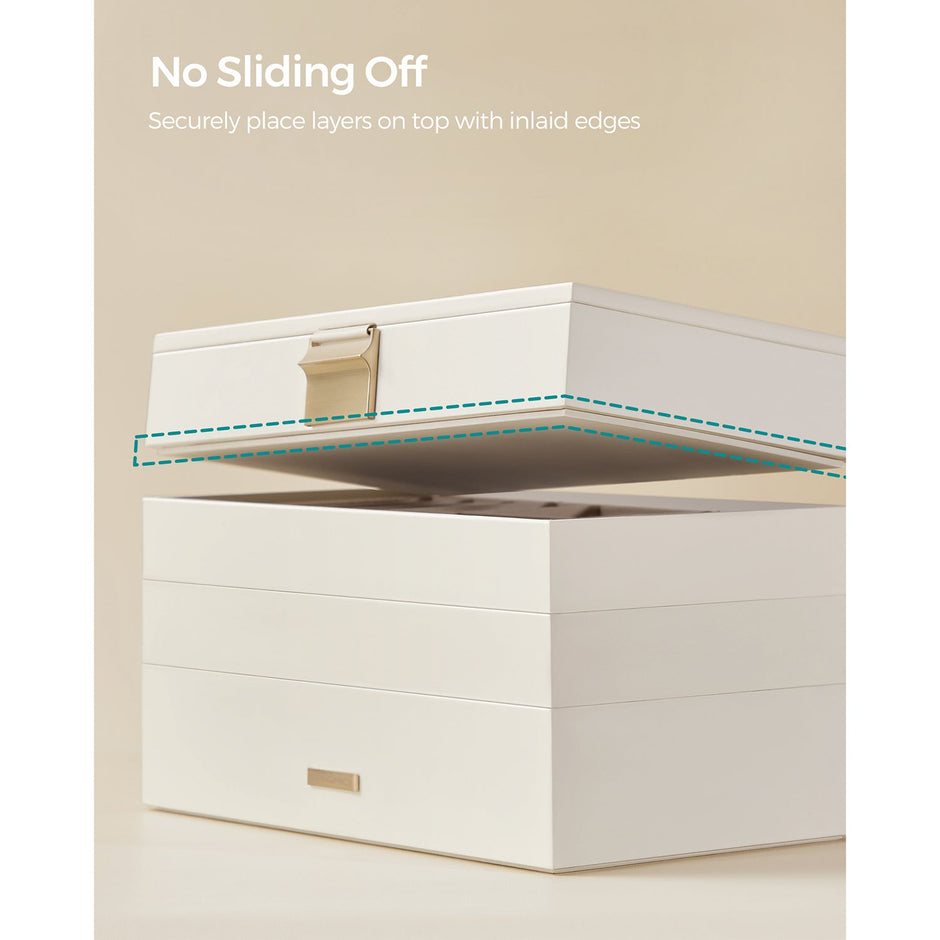 5-Tier Stackable Jewellery Box – Wood – White – Clear Glass Lid