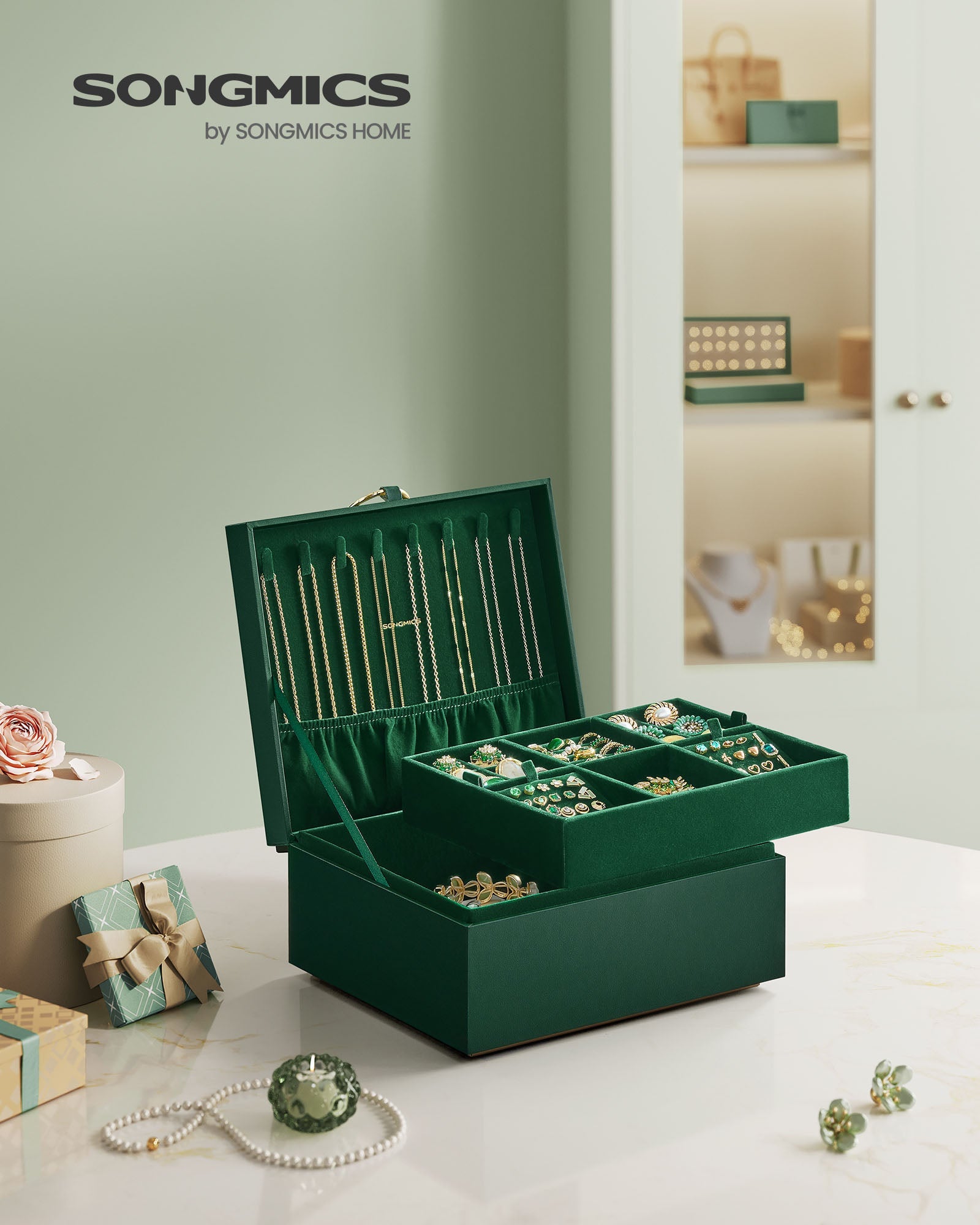 Jewellery Box – Wood – White – Two Layers with Removable Tray