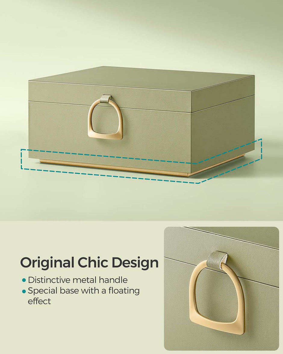 Jewellery Box – Fabric – Laurel Green – 2-Layer with Removable Tray and Handle