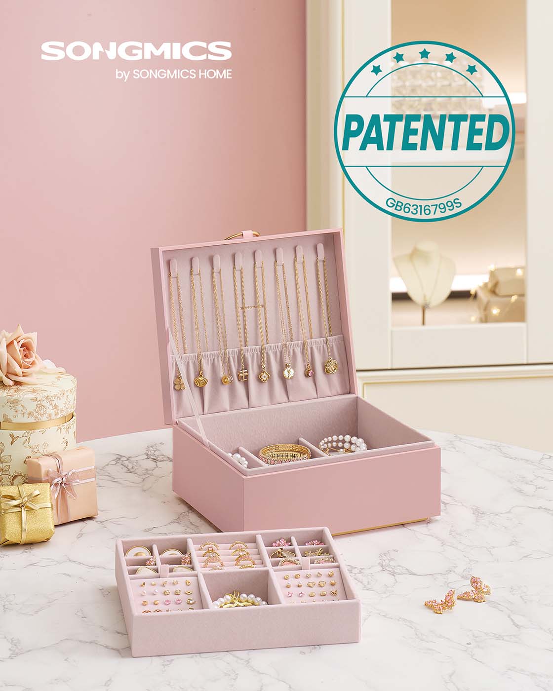 Jewellery Box – Wood – White – Two Layers with Removable Tray