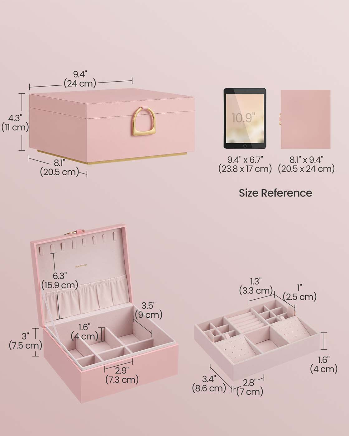 Jewellery Box – Wood – White – Two Layers with Removable Tray