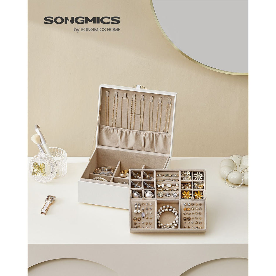 Jewellery Box – MDF – White – 2-Layer with Removable Tray and Handle