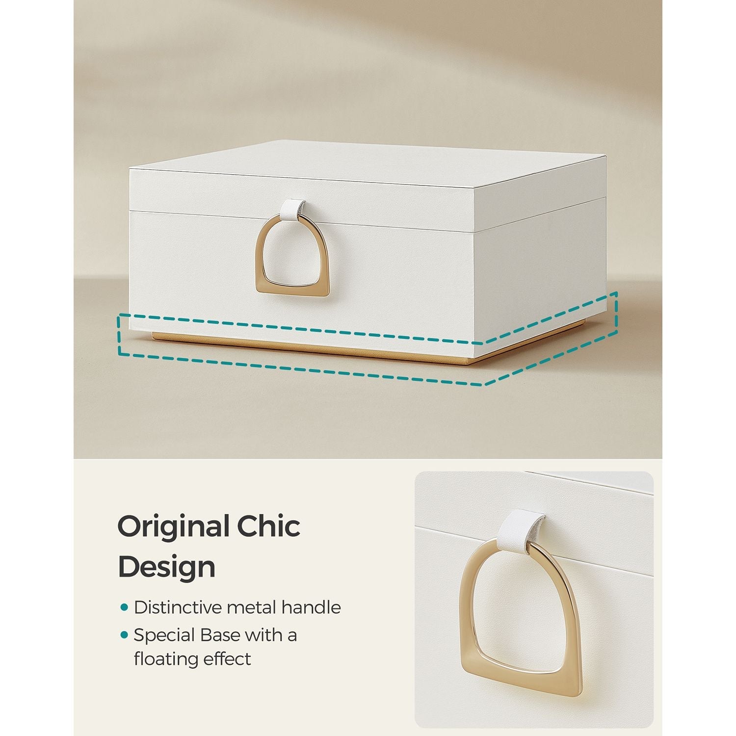 Jewellery Box – MDF – White – 2-Layer with Removable Tray and Handle