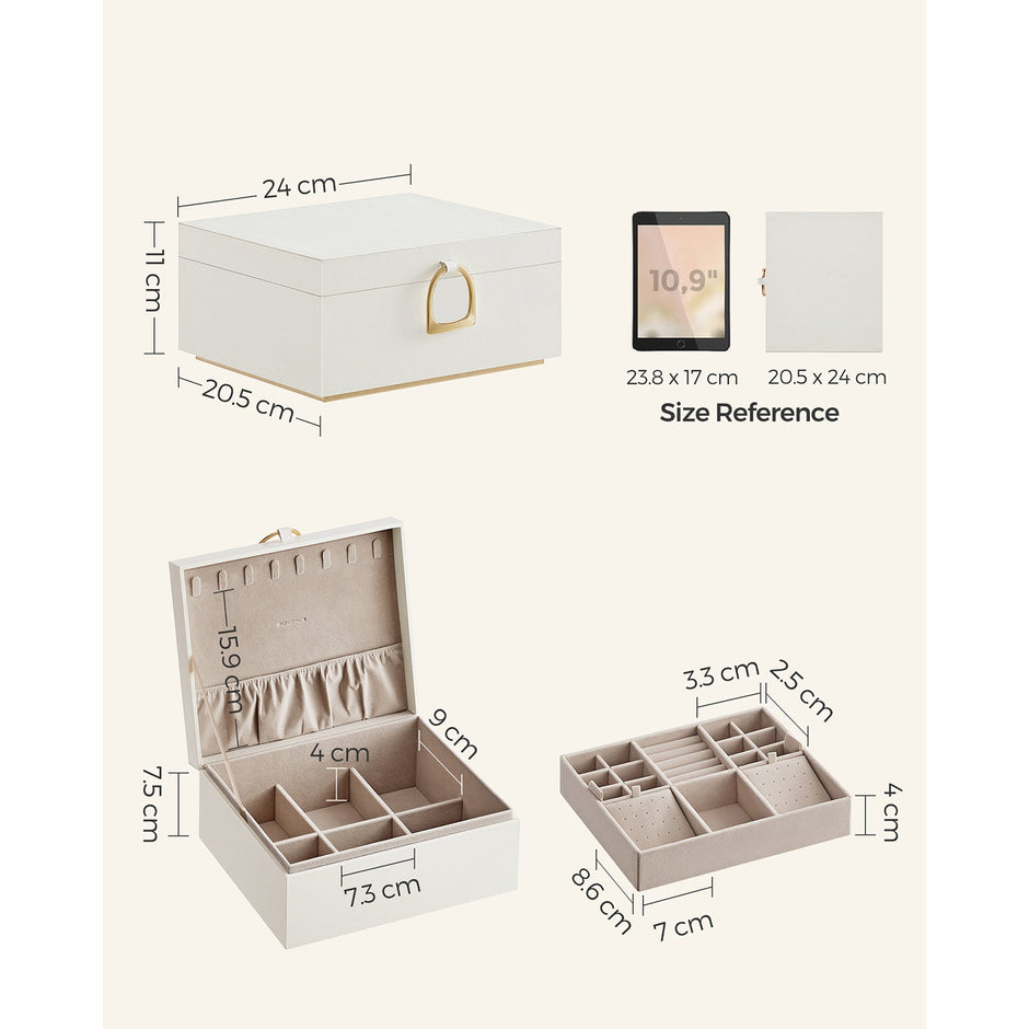 Jewellery Box – MDF – White – 2-Layer with Removable Tray and Handle
