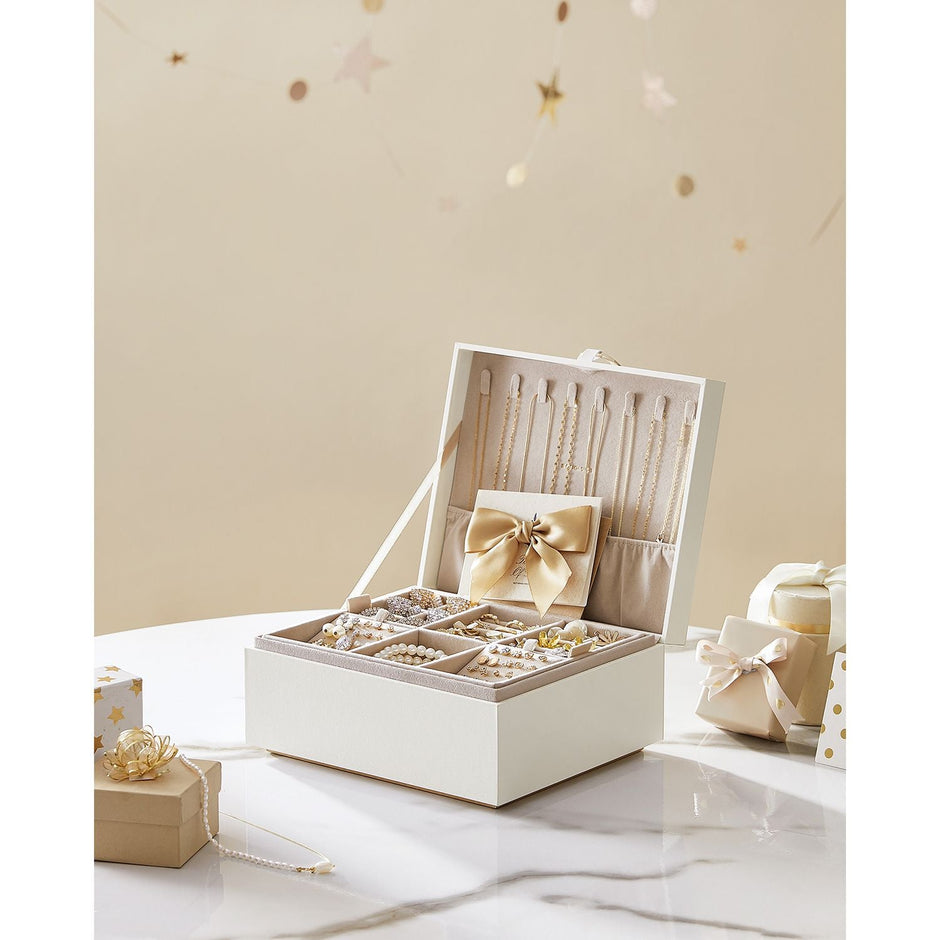 Jewellery Box – MDF – White – 2-Layer with Removable Tray and Handle