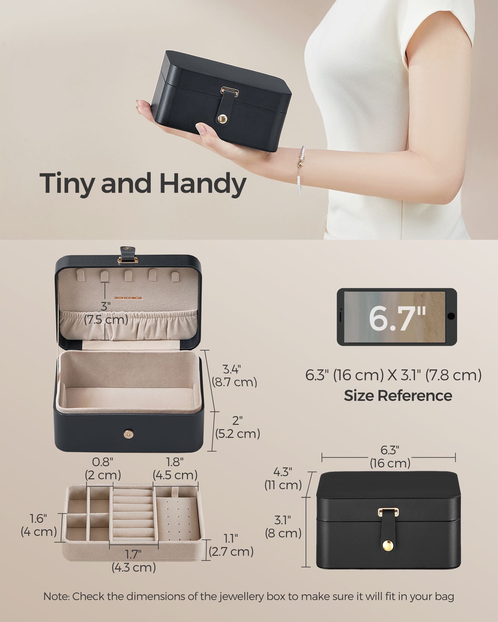Jewellery Box – Portable – Small – 2-Layer Storage for Larger Accessories