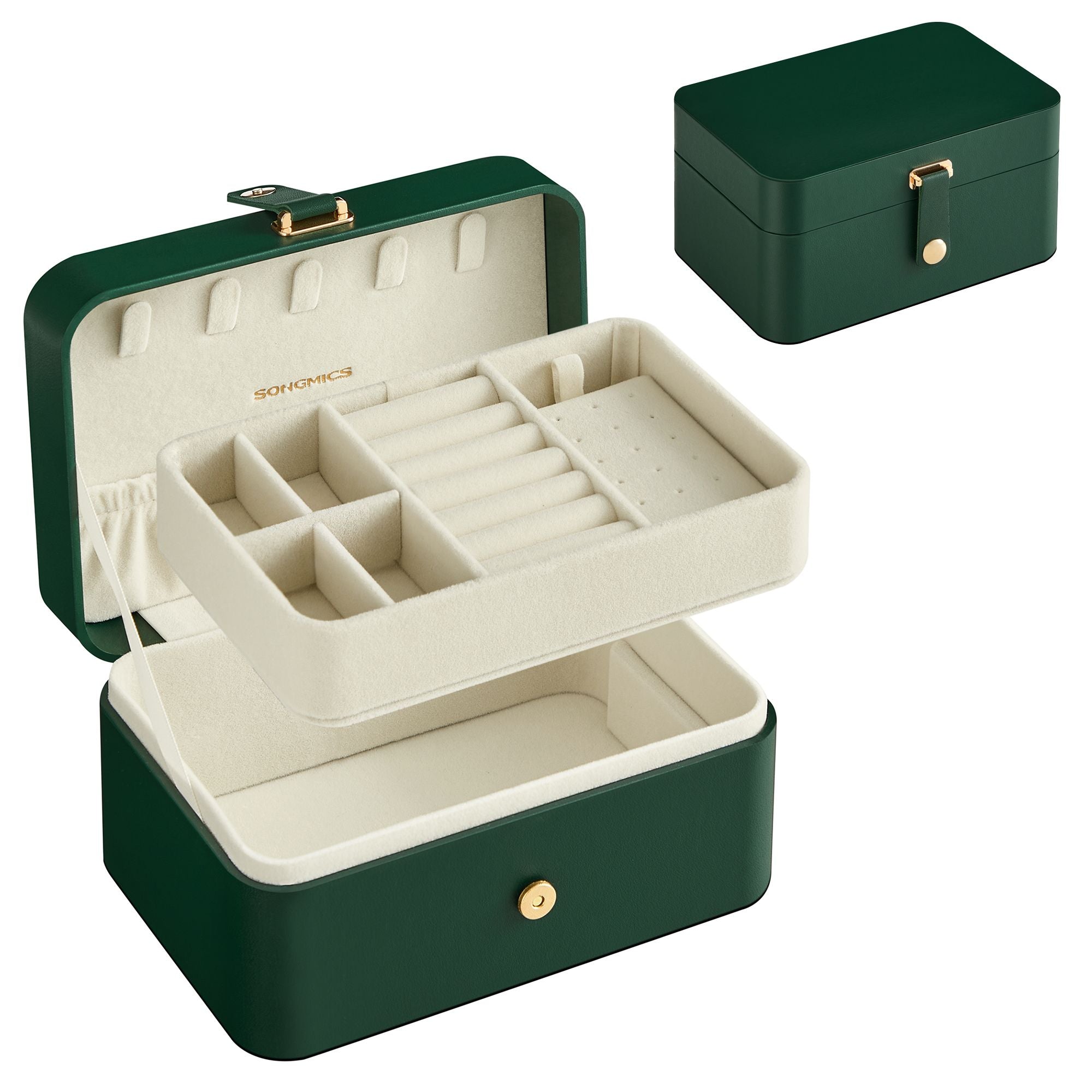 2-Layer Jewellery Box – Forest Green – Portable Design for Larger Accessories
