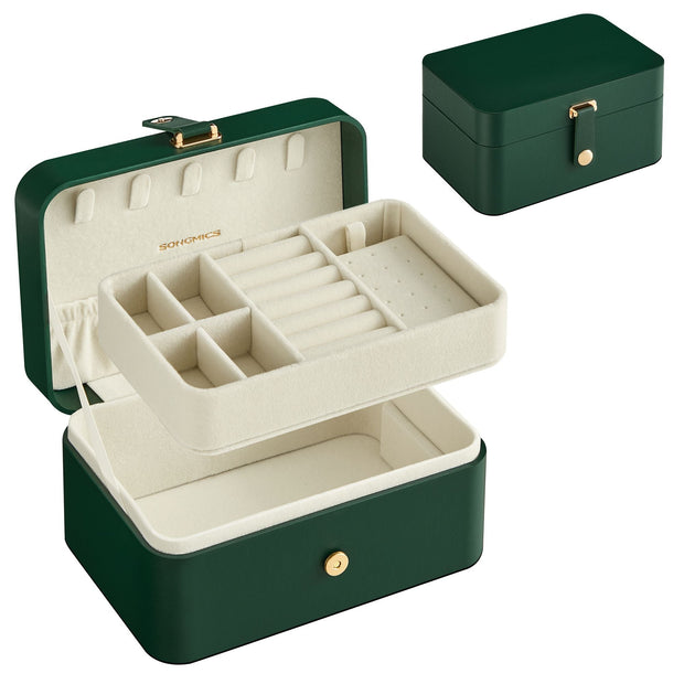 2-Layer Jewellery Box – Forest Green – Portable Design for Larger Accessories