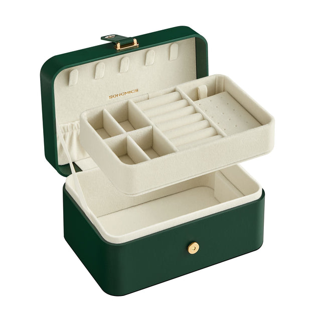 2-Layer Jewellery Box – Forest Green – Portable Design for Larger Accessories