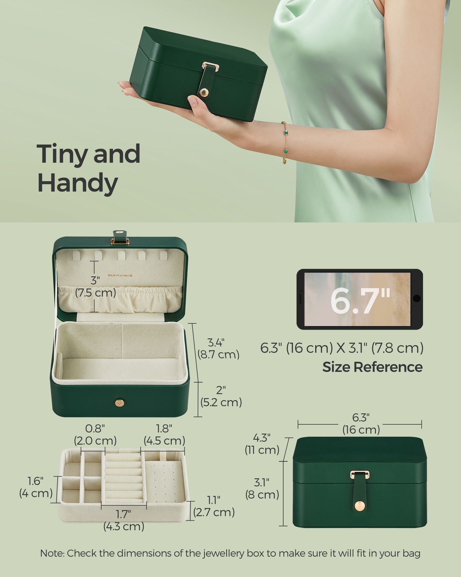 2-Layer Jewellery Box – Forest Green – Portable Design for Larger Accessories