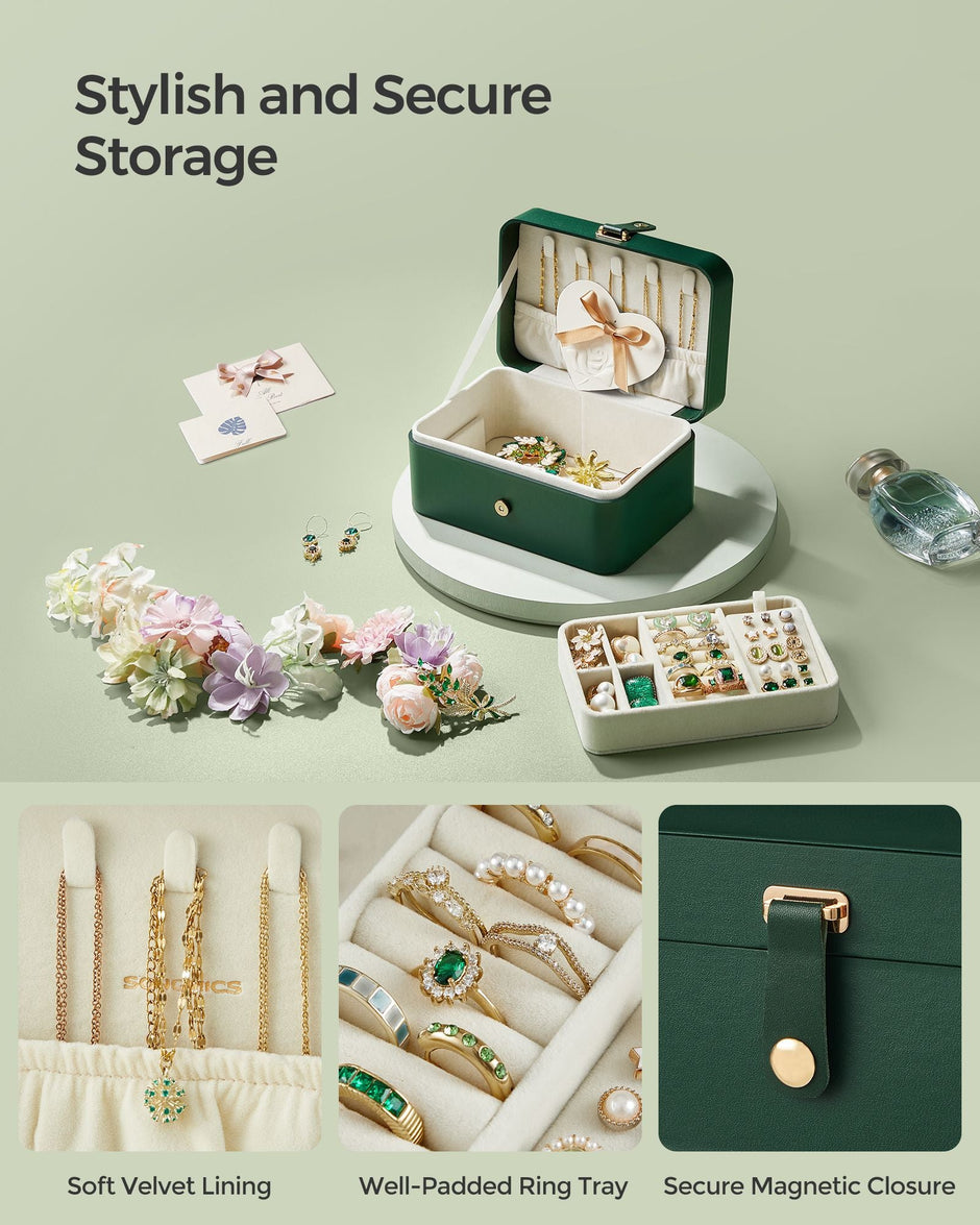 2-Layer Jewellery Box – Forest Green – Portable Design for Larger Accessories