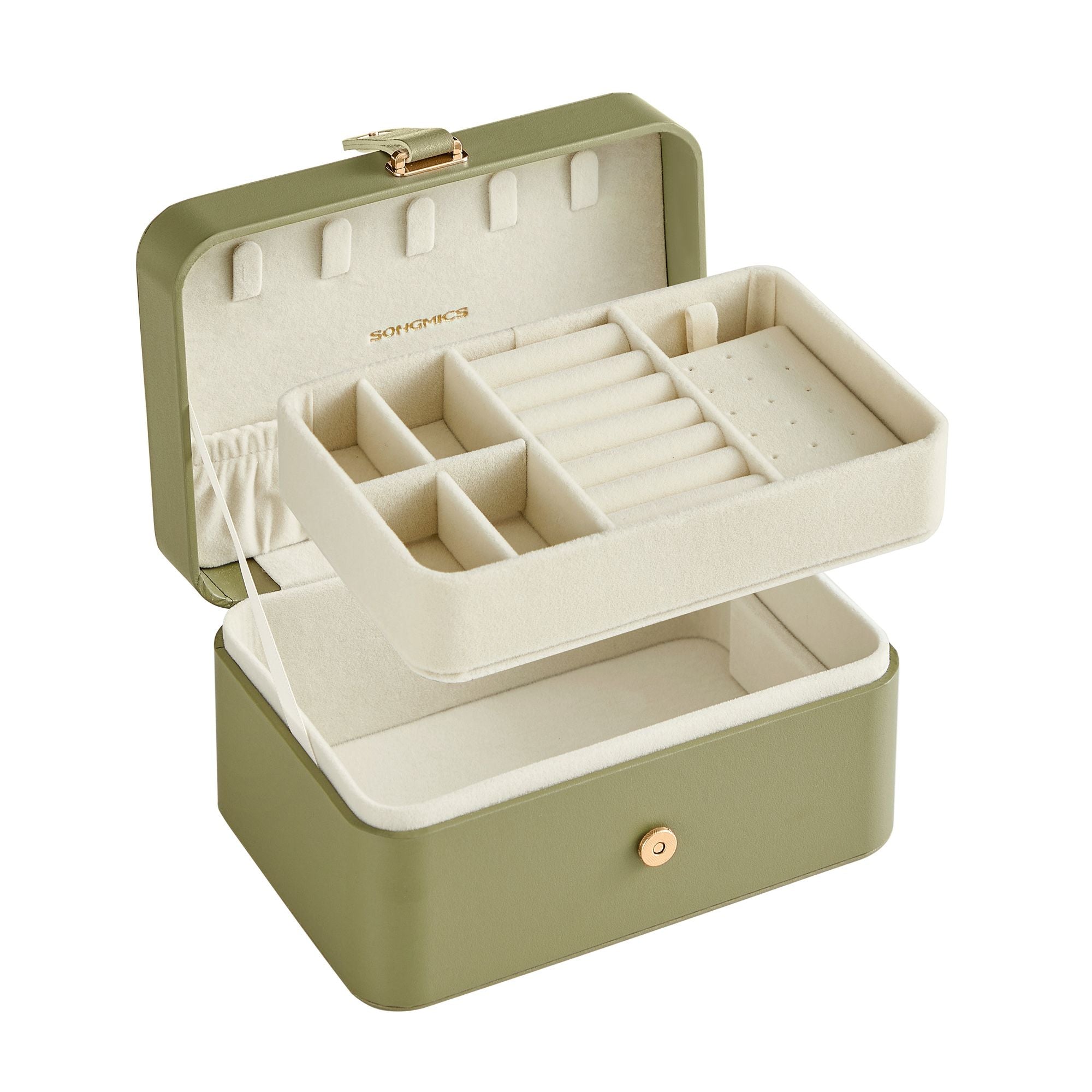 Jewellery Box – Fabric – Grey – Portable 2-Layer Storage for Travel and Larger Accessories