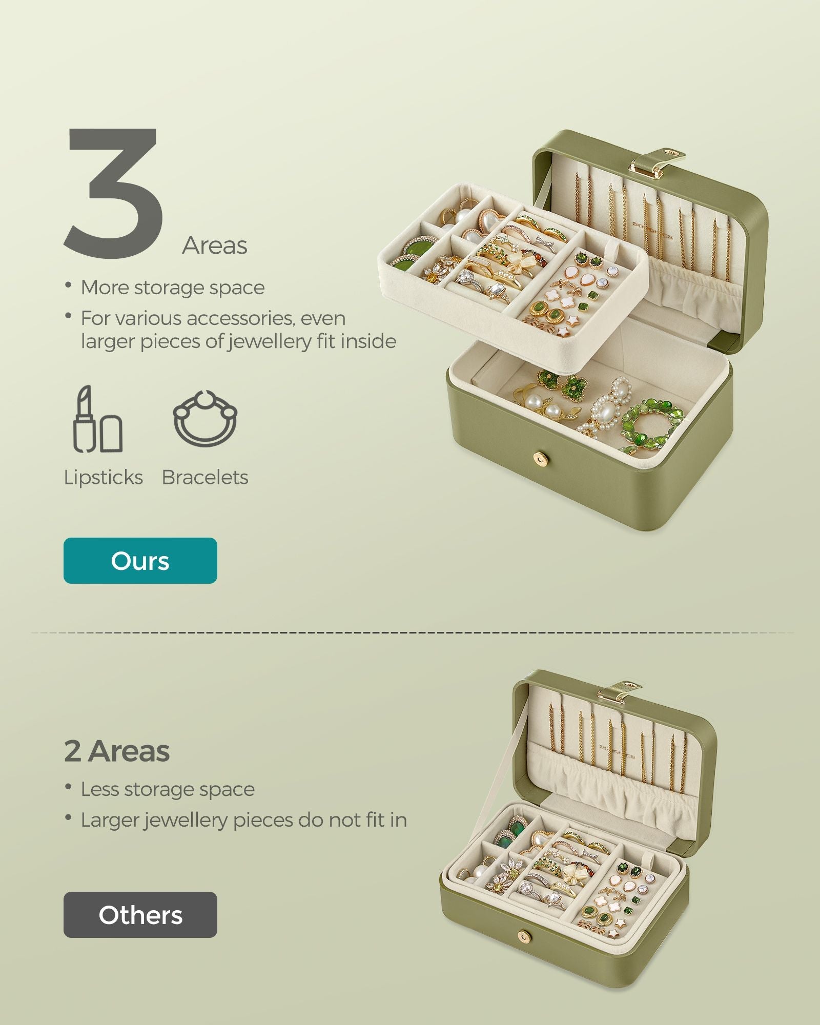 Jewellery Box – Fabric – Grey – Portable 2-Layer Storage for Travel and Larger Accessories