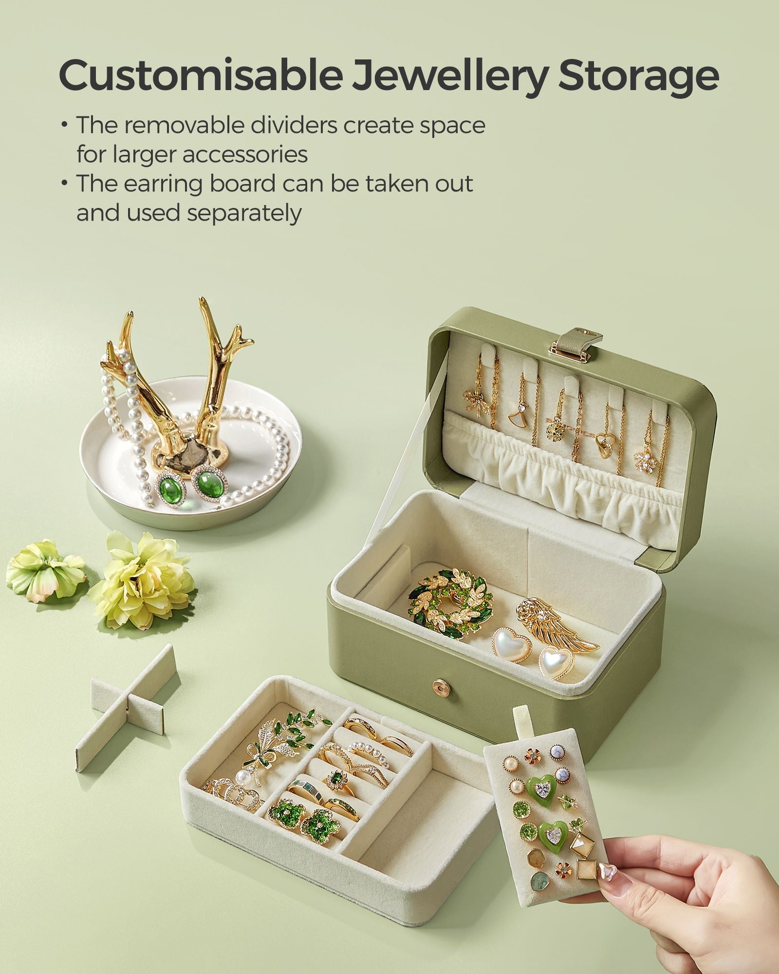 Jewellery Box – Fabric – Grey – Portable 2-Layer Storage for Travel and Larger Accessories