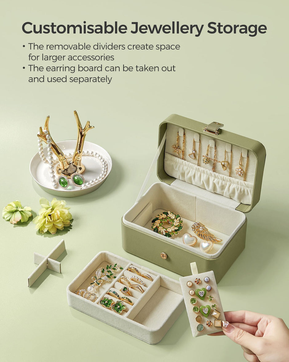 Jewellery Box – Fabric – Grey – Portable 2-Layer Storage for Travel and Larger Accessories