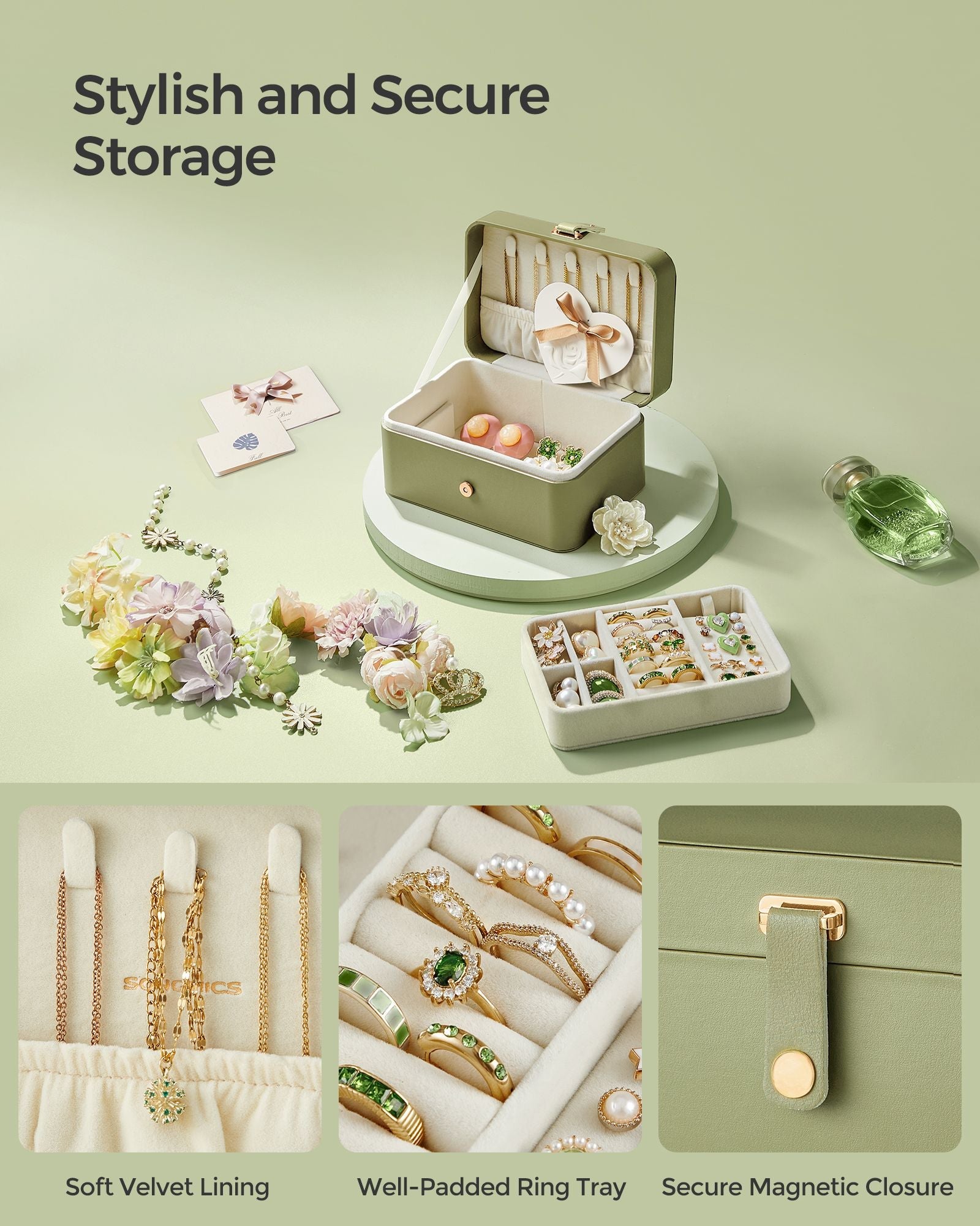 Jewellery Box – Fabric – Grey – Portable 2-Layer Storage for Travel and Larger Accessories